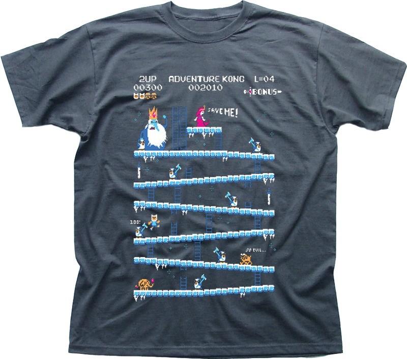 Adventure Time Donkey Kong Arcade game 80s retro charcoal printed t-shirt 9853 S