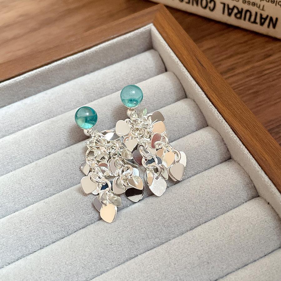 Silver Needle Resin Love Fringed Stud Earrings Fresh and Sweet Temperament Earrings Women's Fashion Versatile Earrings Design Sense Niche