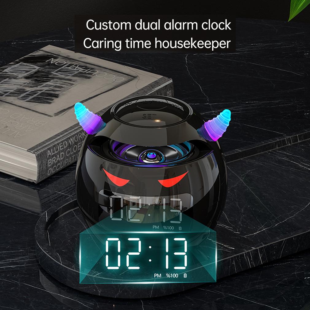 Bluetooth Speaker Audio with LED Digital Alarm Clock Music Player Wireless Ball Shape Clock Speaker Little Devil Speaker Dual Alarm Clock