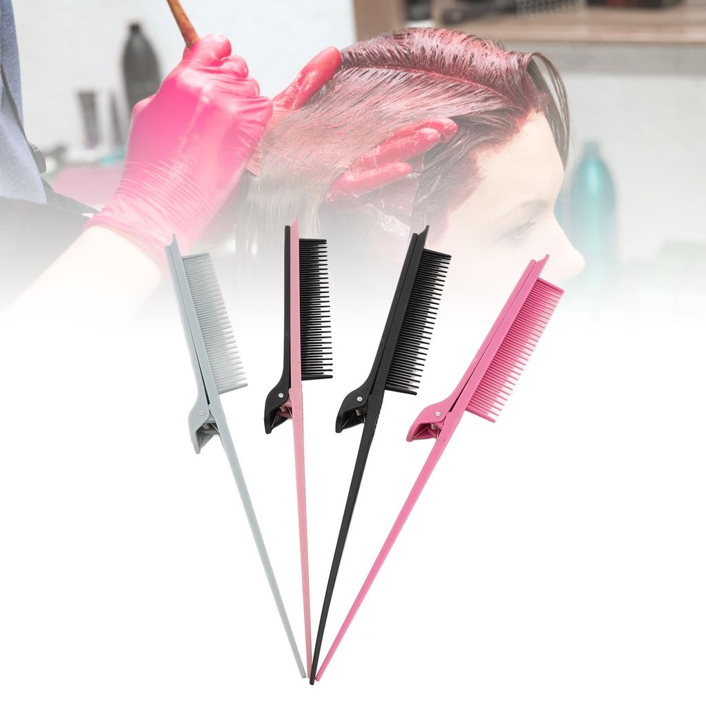 4 Color Rat Tail Highlights Comb with Hair Clip Hair Dyeing Barber Comb Perm Partition Clip Hair Sty