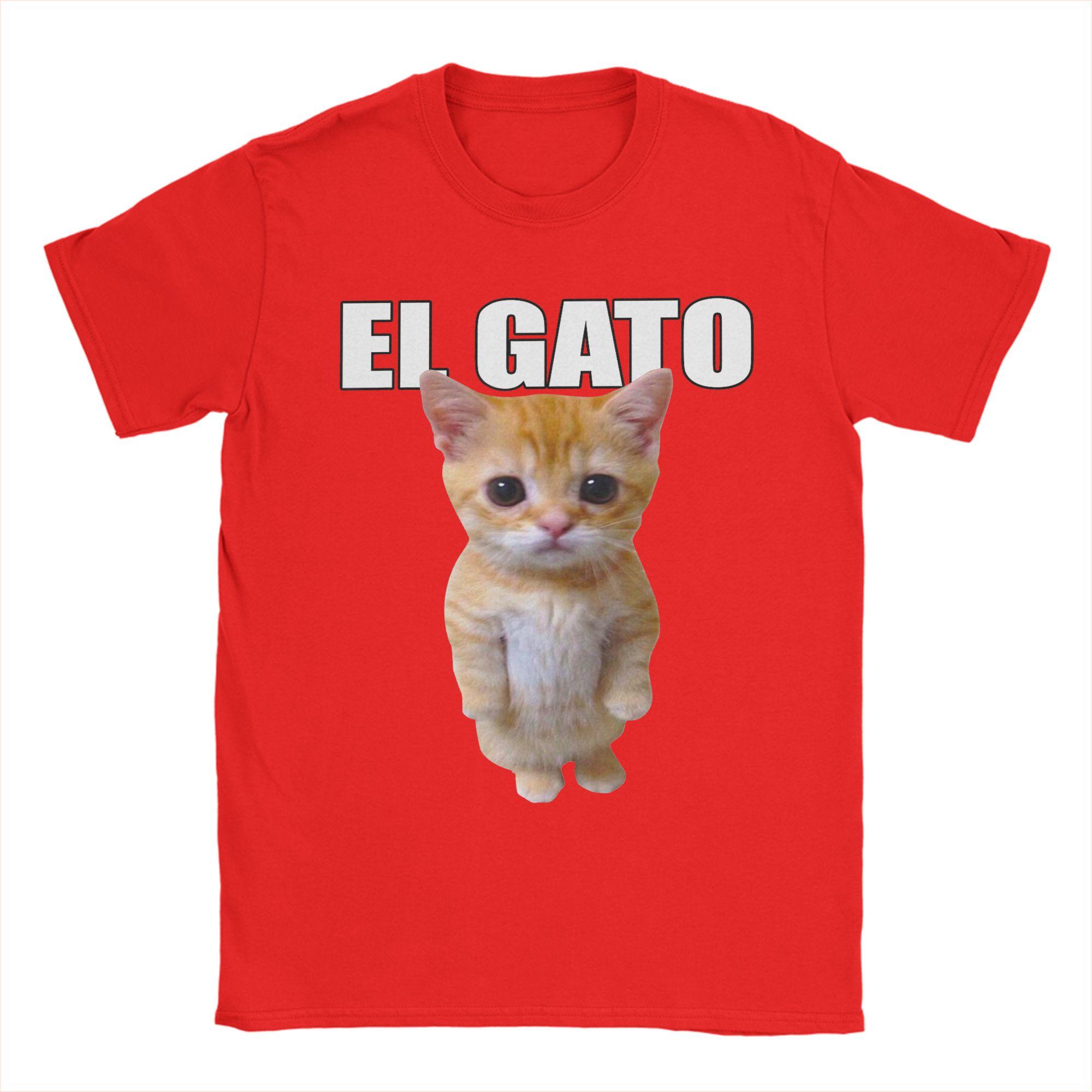 El Gato Meme Sad Crying Cat Munchkin Kitty Meme Men T Shirt Tee Shirt Short Sleeve Crew Neck TShirts Pure Cotton Printed Tops S