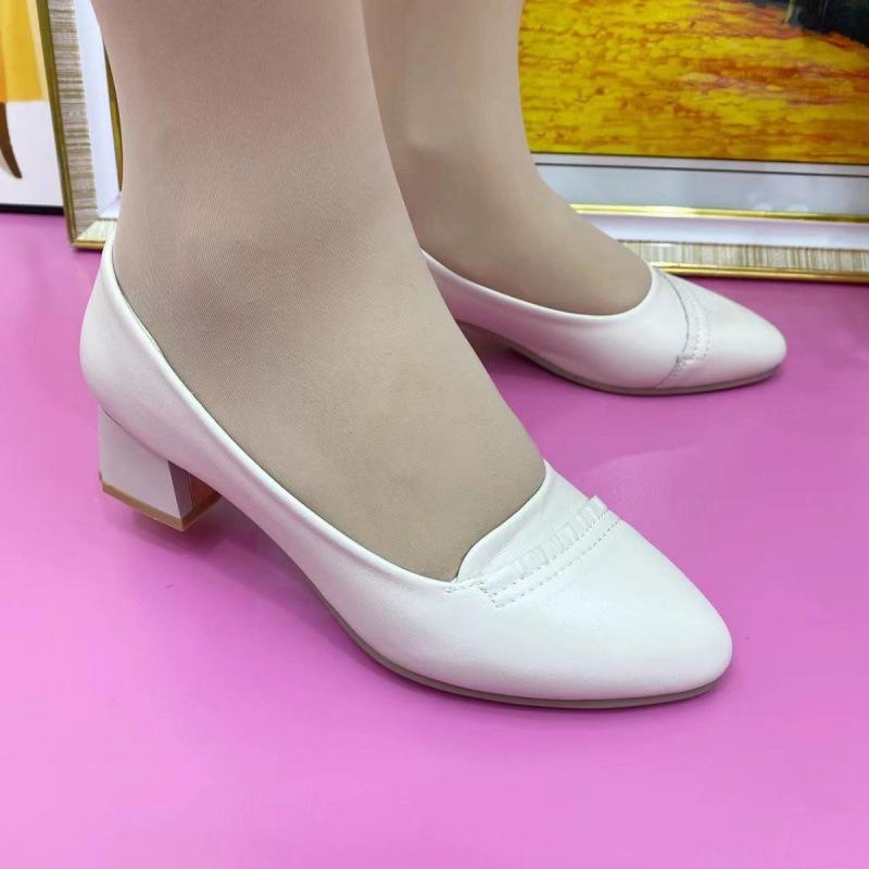 Leather Low-heeled Single Shoes Women's 2025 New Versatile Comfortable Shallow Pointed Small Leather Shoes Fashion Trend Middle-aged Heels