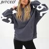 BITCED Damenmode Print Verdicktes Vielseitiges Langarm Oversize Kapuzensweatshirt