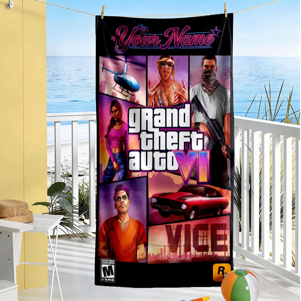 Grand Theft Auto Customize Text Beach Towel Super Soft Microfiber Quickdry Fabric Suitable for Swimming Gym Camping Yoga Vacation