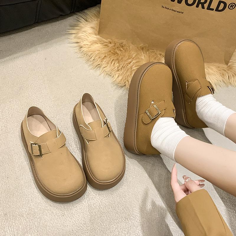 

Women s one-pedal lazy shoes autumn muffin platform single shoes versatile retro casual shoes 35 хакі