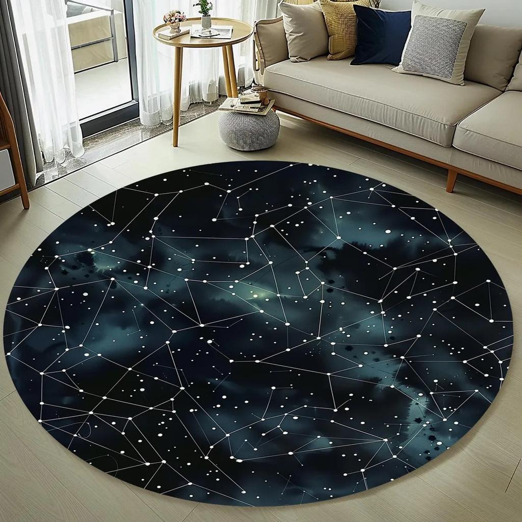 Crescent Stars Moon Rug Round Carpet Non-Slip Floor Mat for Living Room Bedroom Circle Rugs Machine Washable Round Carpet Decor