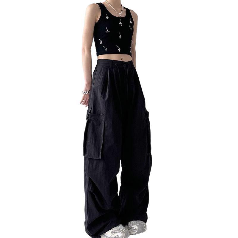 Women's 2025 American Retro Wide-Leg Parachute Cargo Pants - Quick-Dry, High-Waisted, Loose Fit