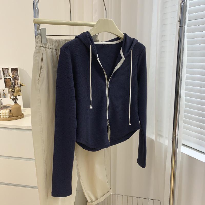 

Женская весенняя приталенная толстовка с капюшоном, вафельной вязки, на двойной молнии, с изогнутым подолом 2XL [120-140 jin] синий