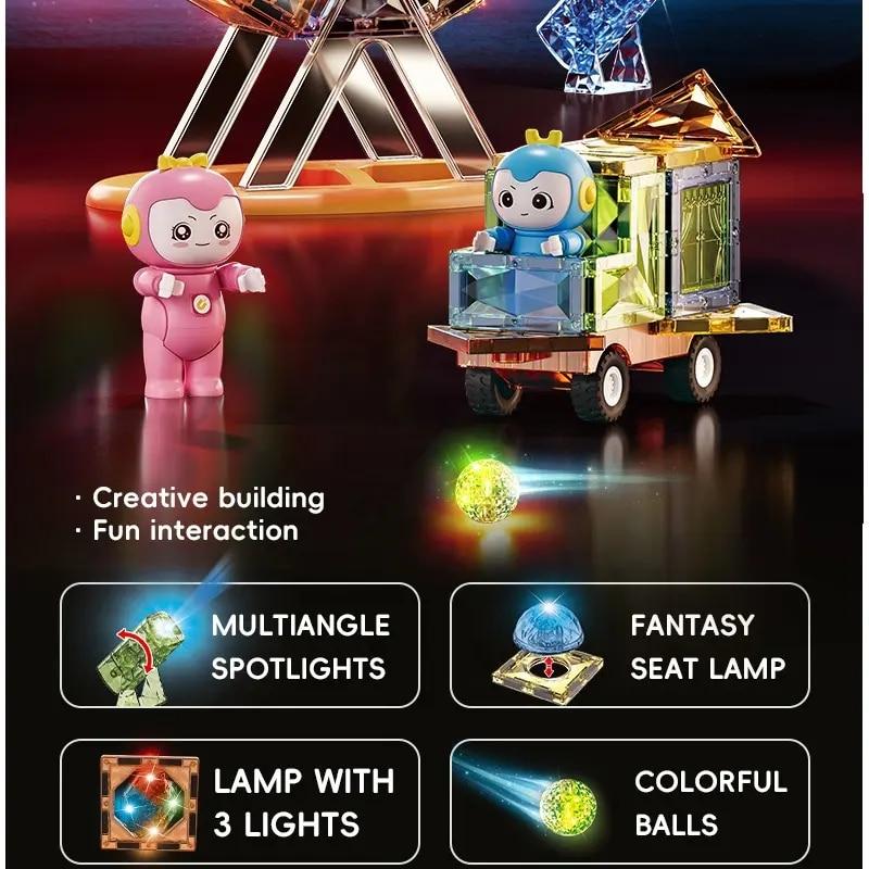 87 PCS Magnetic Tiles Set, 3D Magnetic Building Blocks STEM Educational Toys with Light-Up Tiles, Construction Toys for Boys Girls Kids Ages 3+