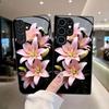 Pink Lily Flower Black Glass Phone Case Suitable for Samsung Galaxy S26 S25 S24 S22 S21 S20 FE/Ultra/Plus Anti Drop Back Cover