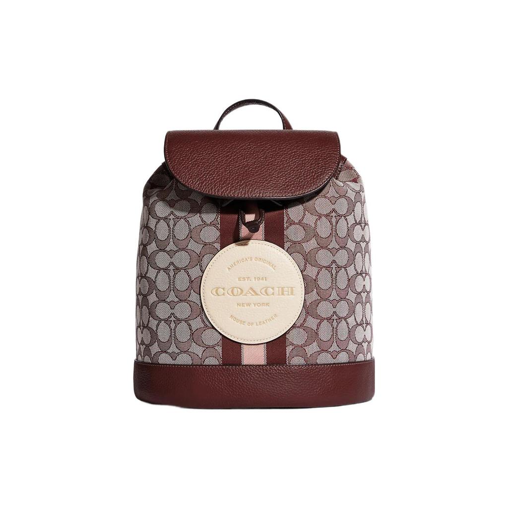 New COACH Dempsey Fabric With Cow Leather Backpack Medium Size Women's Burgundy & White CE601-IMMZI