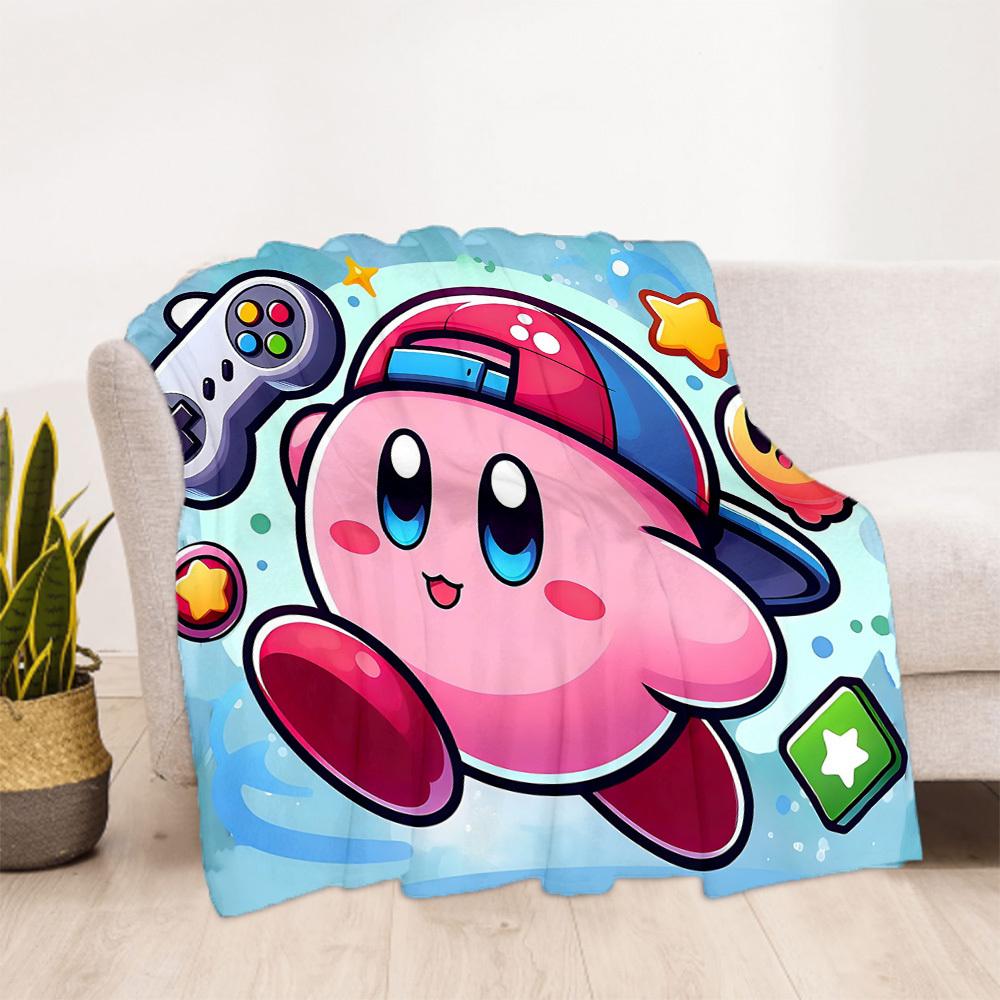 1pc Gaming Kirby All-Season Comfort, Outdoor Flannel Blanket - Soft, Warm & Cozy for Naps, Camping & Travel 060