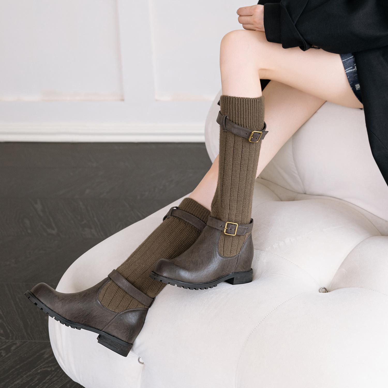 Krazing Pot Осенне-зимняя обувь из коровьей кожи Модные сапоги с круглым носком Сохраняют — фото 13