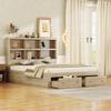 160*200cm Double Bed, Chipboard, King Size Platform Bed with Two Drawers at the Foot of the Bed, Headboard with Storage, Natural