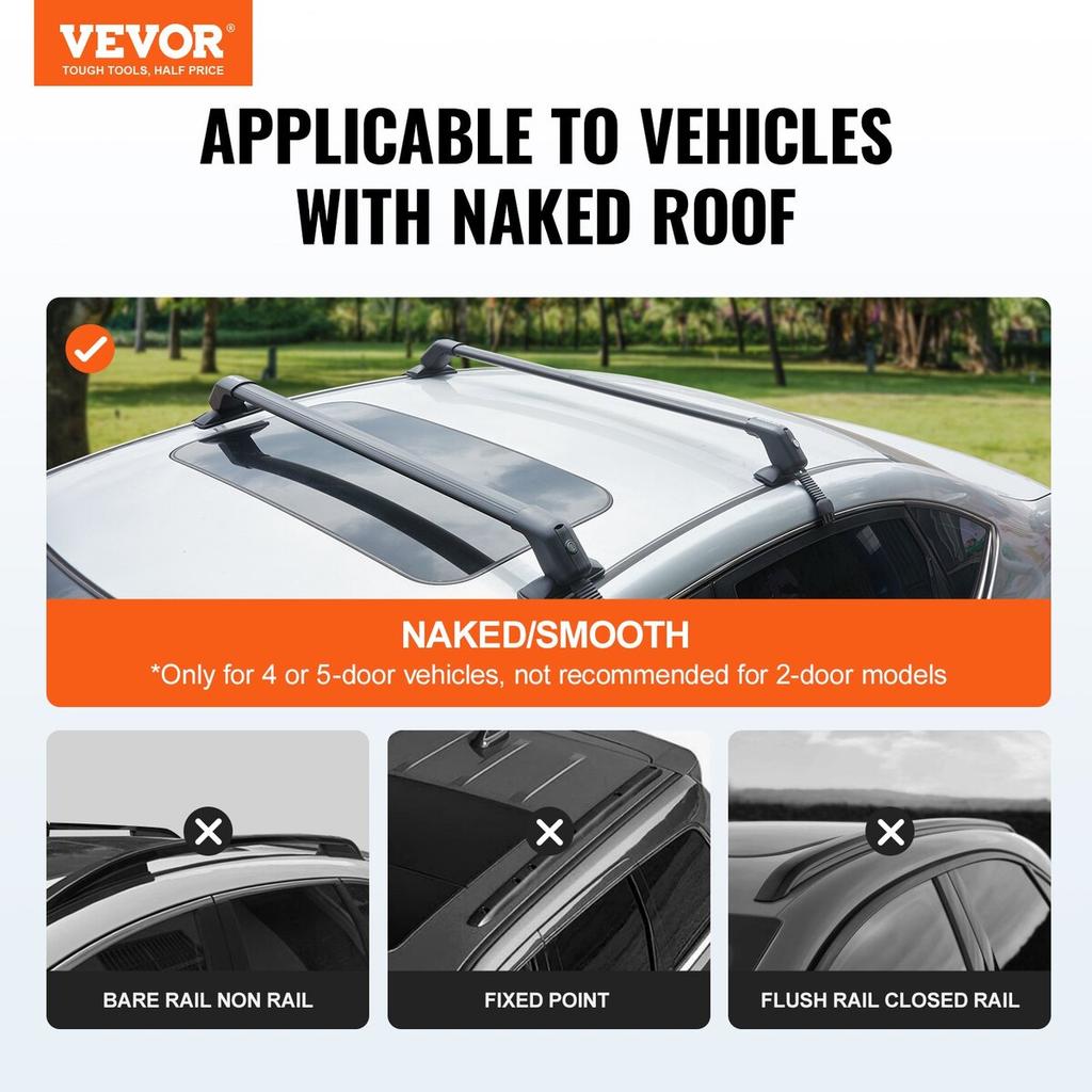 Universal Roof Rack Crossbar for Naked Roof Vehicle Aluminum with Lock