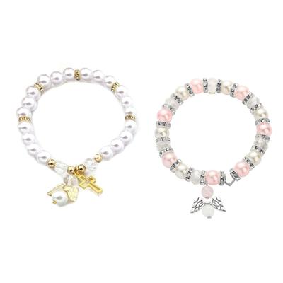 Fashionable Crosses Angel Charm Bracelet In Blushes Pearls for Thoughtful Gift Giving and Personalize Adornment