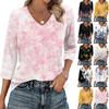 Dame V-hals 3/4 ermer Topper Casual T-skjorter Basic Sommer Tees Løs passform Høst Genser Tunika