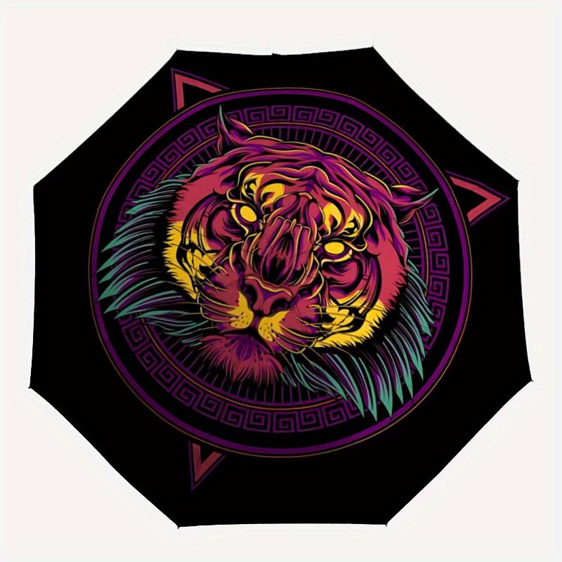 1pc Tiger Mandala Automatic Open/close Umbrella, 8-Rib sturdy structure, Portable Travel Umbrella, Parties, Everyday Use, 11105