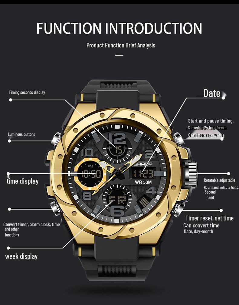 Sanda 6008 Multifunctional Men's Waterproof Sport Quartz Watch