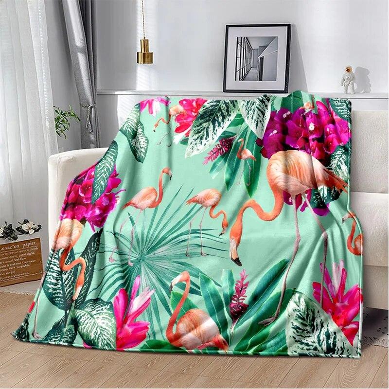 Cartoon Pink Flamingo Rainforest Love Bird Blanket,Soft Throw Blanket for Home Bedroom Bed Sofa Picnic Travel Cover Blanket Kids