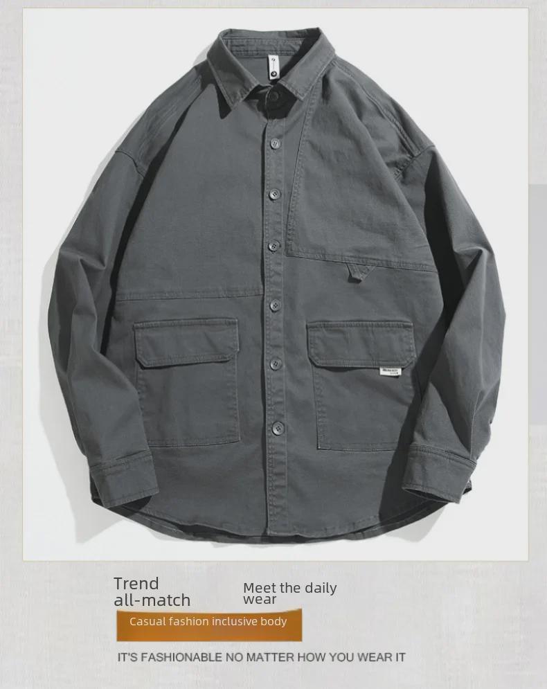 Men's American Retro Long Sleeve Casual Shirt - Spring/Autumn, Loose Fit, Large Sizes Available
