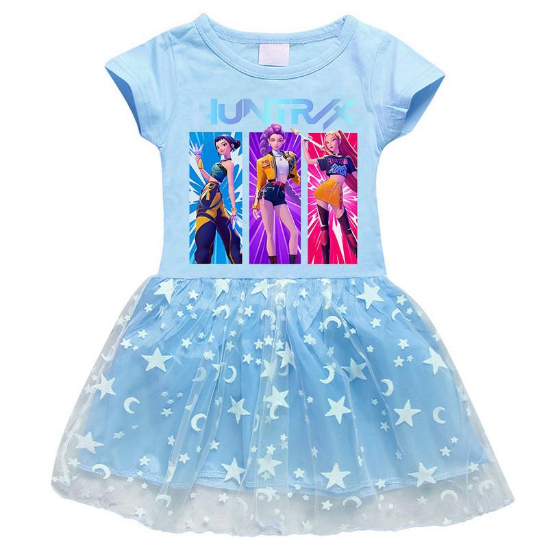 Girls Kpop Mira Zoey Rumi Hunters Printed Cartoon Mesh Dress