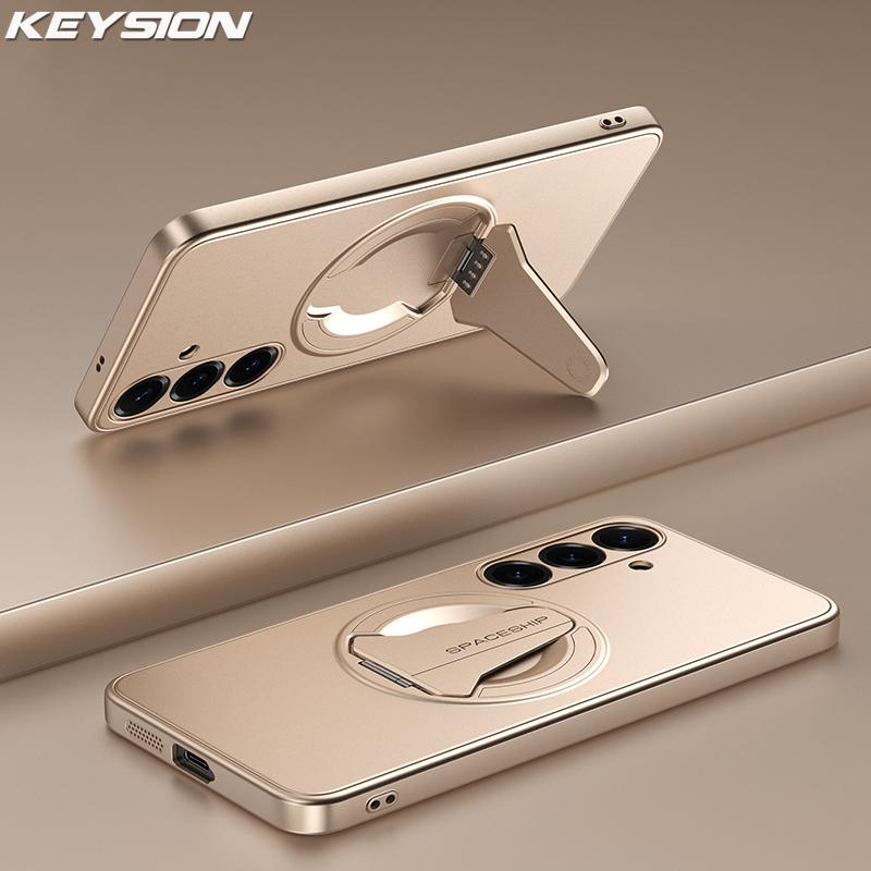 KEYSION Magnetic Phone Case for Samsung S25 Ultra 5G S25+ Metal Paint Upright Kickstand Shockproof Cover for Galaxy S25 Edge 5G
