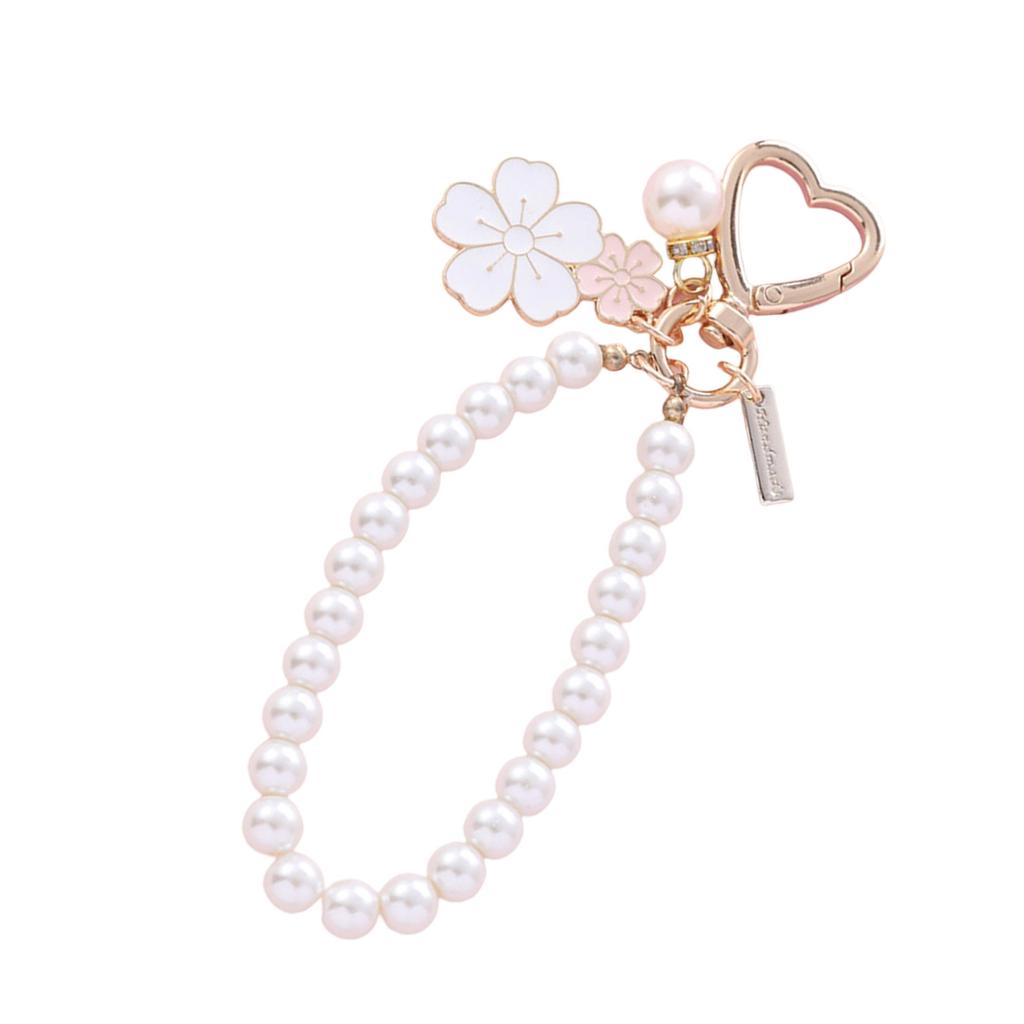 Stylish Dual Color Floral Letter Pearls Keychain Versatile Floral Pearls Keychain with Letter Card Charm For Keys Bags