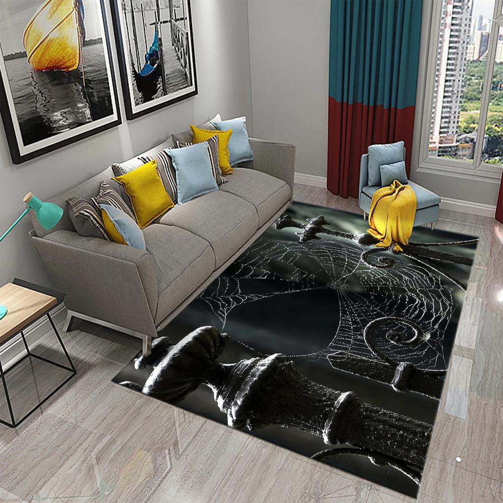 Halloween Horror Spider Web Carpet Teens Bedroom Living Room Large Decor Carpet Kitchen Bathroom Anti-Slip Door Mat Floor Mats
