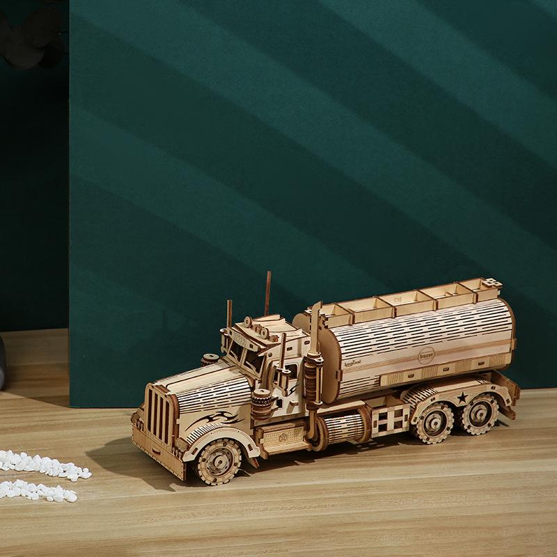 3D Three-dimensional Puzzle Oil Tank Truck Simulation Three-dimensional Model Ornaments Puzzle Wooden Puzzle Children's Early Education Toys