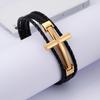 Triple Layered Cowhide Leather Bracelet Men Stainless Steel 22cm Cross Charm Armband Male Fashion Jewelry 2020