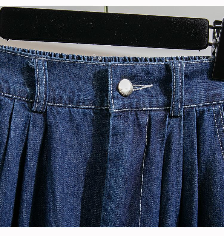 Plus Size Denim Skirt Women Summer Style High Waist A Line Pleated Long Jean Skirt Casual Women Maxi Skirt