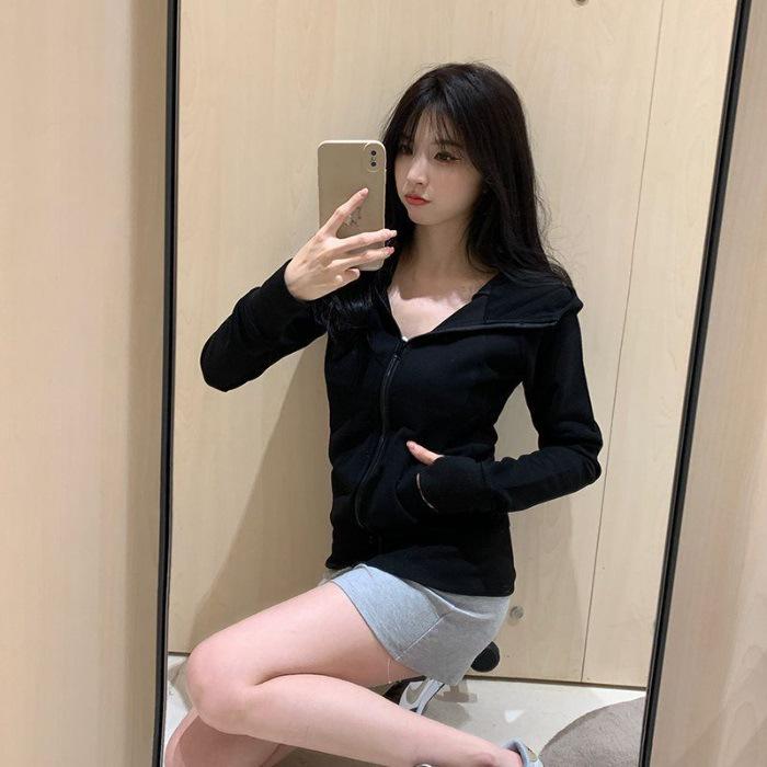 New Spring Slimming Hooded Zip-Up Sweatshirt - Korean Style