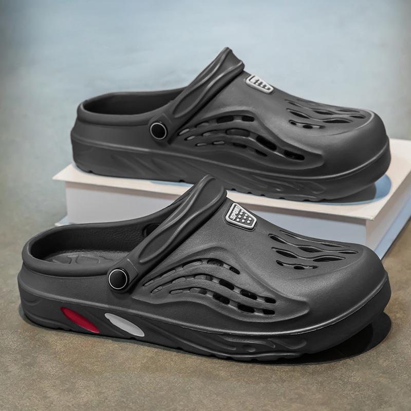 

2025 Baotou EVA Slippers Men s Summer Sandals Outdoor Large Size Hole Shoes Two Wear Sandals Household Half Slippers 47 серый