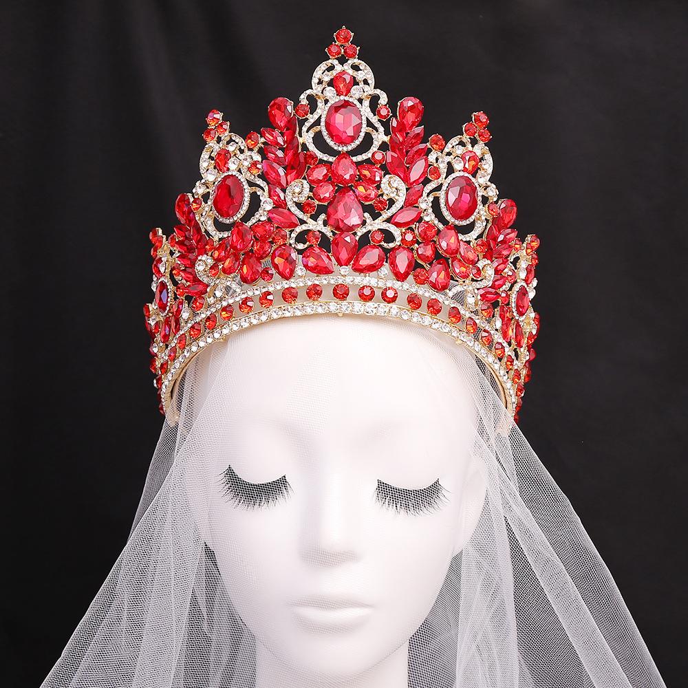 Beauty Pageant Inlaid Crystal Bridal Large Crown Tiara Baroque Alloy Electroplated Wedding Catwalk Crown