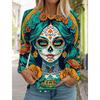Zuckerschädelmuster Damen Langarmshirt Tag der Toten Shirts Mode 3D-gedruckte Oberteile Sommer Gothic-Stil Damenbekleidung