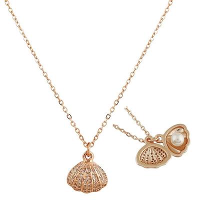 Pendant For Girls Women Ladies Girlfriend Wife Moti Shell Pearl Necklace Locket Long Chain Rose Gold Shell Necklace