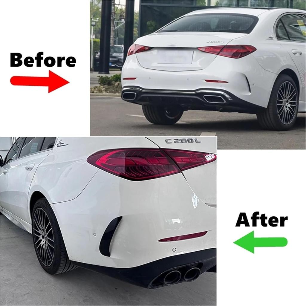 Car Rear Bumper Splitter Side Spoiler Air Vent Wind Knife Body Kits Compatible with Benz C-Class W206 C260 C43 C63 AMG 2022 2023(Glossy Black)