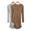 Petite V-neck Long-Sleeve Mini Dress - Autumn Collection, Pleated, Waist-Cinched, Slimming, Hip-Hugging Design
