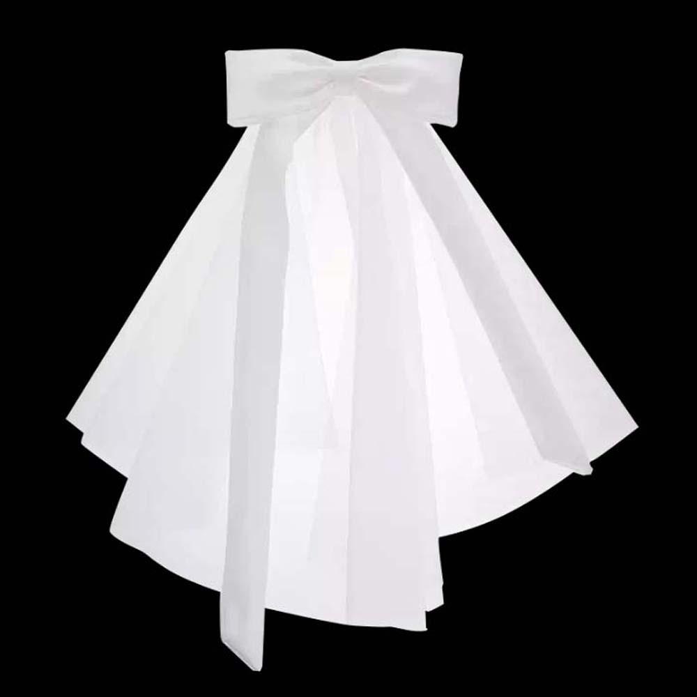 Romantic Long Satin Bow Veil Shawl Bridal Headdress Beautiful Bride's White Headgear  Church