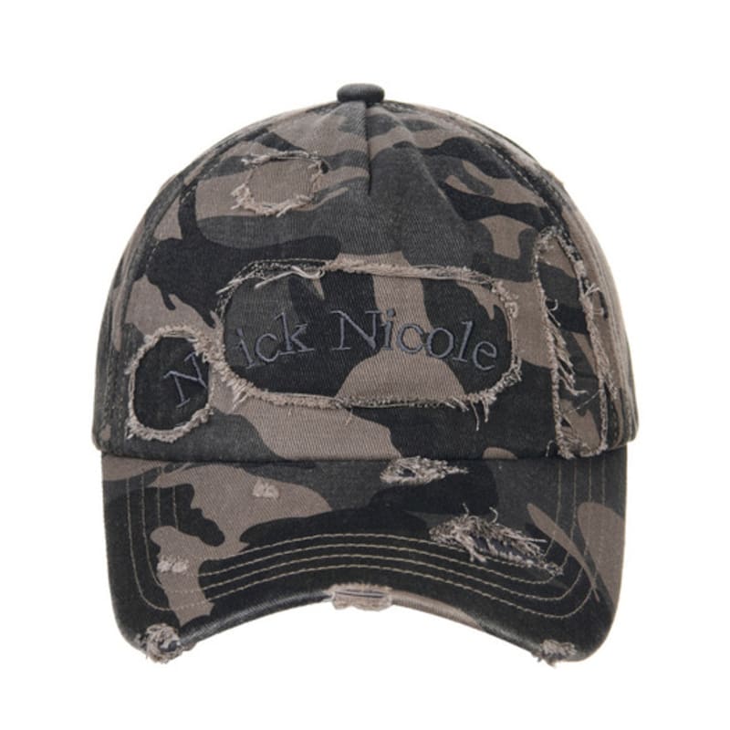 

NICK&NICOLE DESTROYED CAMO LOGO BALL cap_black BEIGE FREE