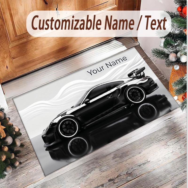 Car Racing Theme Soft Crystal Velvet Rug Custom Name & Text Print Non Slip Floor Rug for Bedroom Living Room