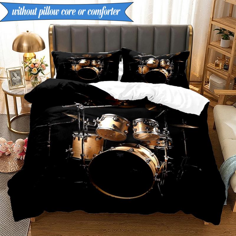 3-teiliges Trommelset Bettwäsche-Set, inklusive 1 Bettbezug und 2 Kissenbezügen. Perfekt für Schlafzimmer, Wohnheim, Weihnachtsgeschenk für Fans