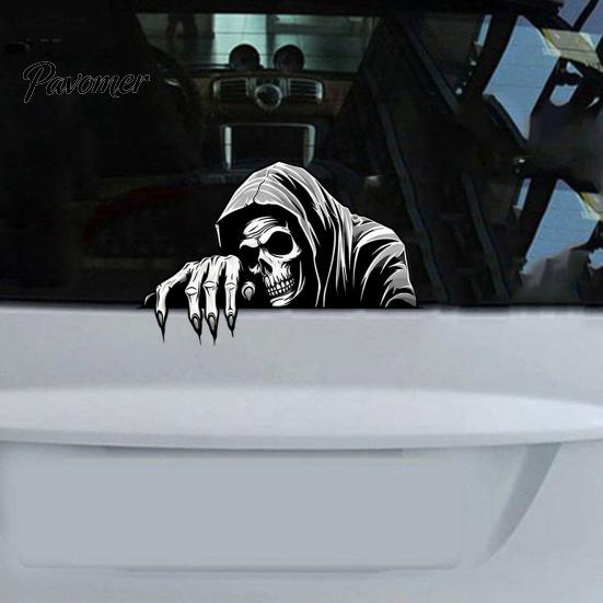 Universal Adhesive Decals Halloween Skeleton Car Sticker Peeking Decal for Window Bumper, Waterproof Vinyl Stickers Horror Skull Wall Laptop