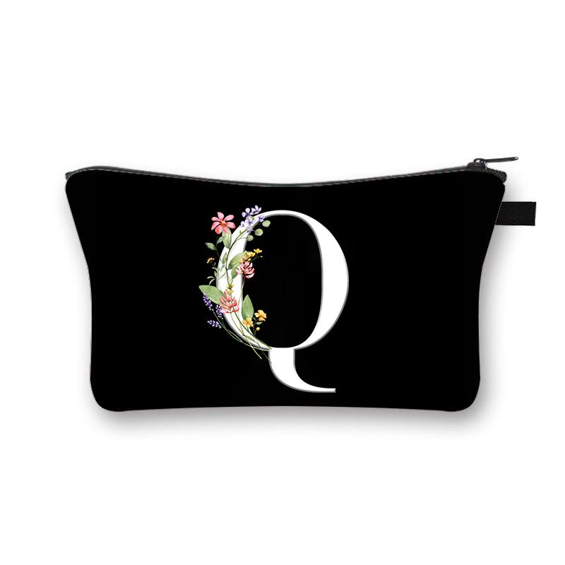 Wild Flower Alphabet Letter A-Z Makeup Bag Canvas Pouch Cosmetic Case Teacher Gift Purse
