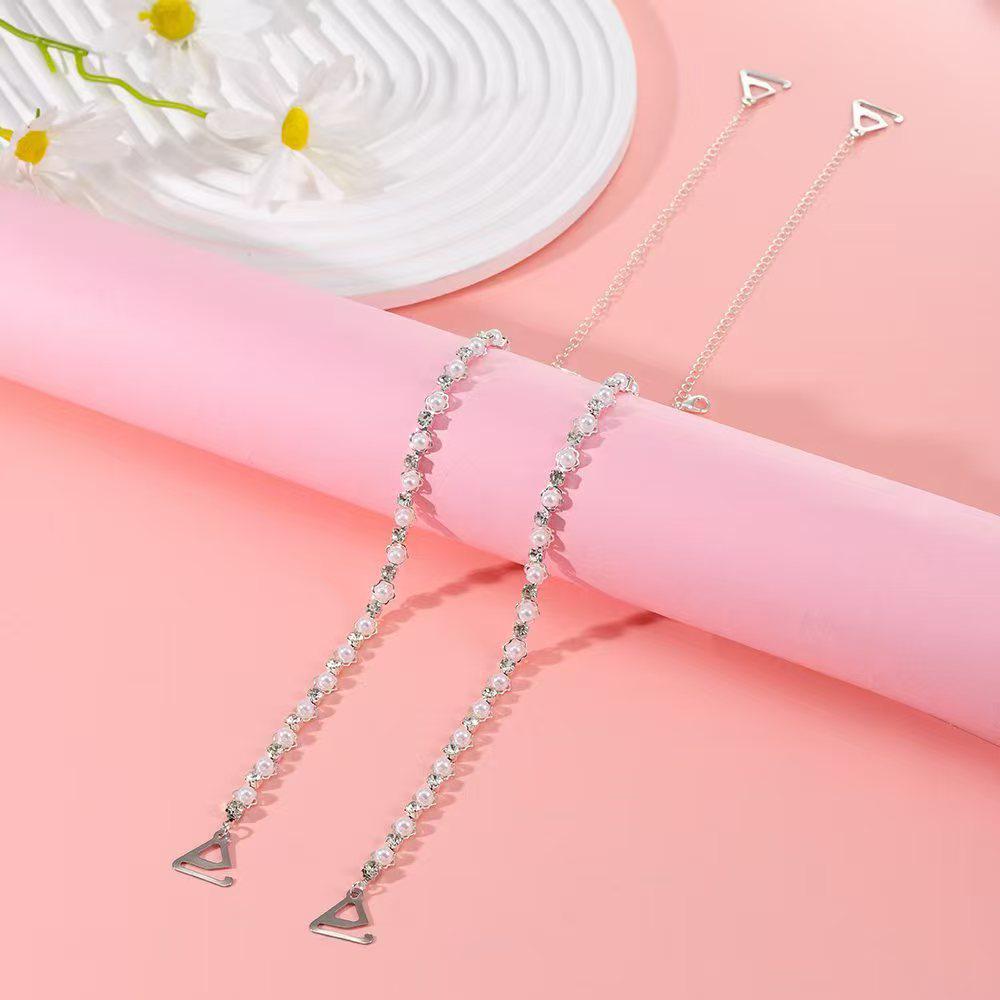 Pearl Rhombus Sling Dress Strap - Fashionable Metal Shoulder Chain Accessory