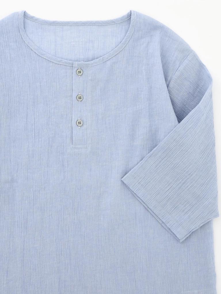 PAJAMA FAMILY Kaitak Family SUIMIN CARE Cotton Willow Pajamas with Henley and Sizes and LL Sax Men's Japanese-Made 100% Neck, Spring, Summer, Fall, M,