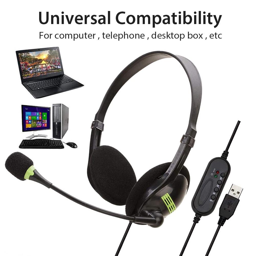 USB Headset with Mic Over Ear Office Call Center Aviation Headphones