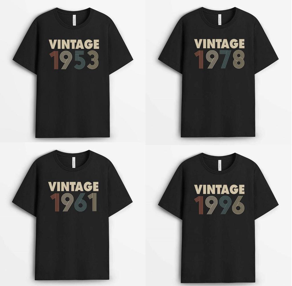 Birthday Shirt Black Vintage T-shirt Men's Women's Tops Tees 1950-1999 Gift