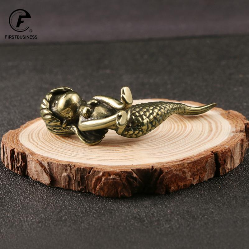 Retro Brass Beautiful Mermaid Princess Figurines Miniatures Desktop Ornament Home Decorations Crafts Accessories Children Gifts